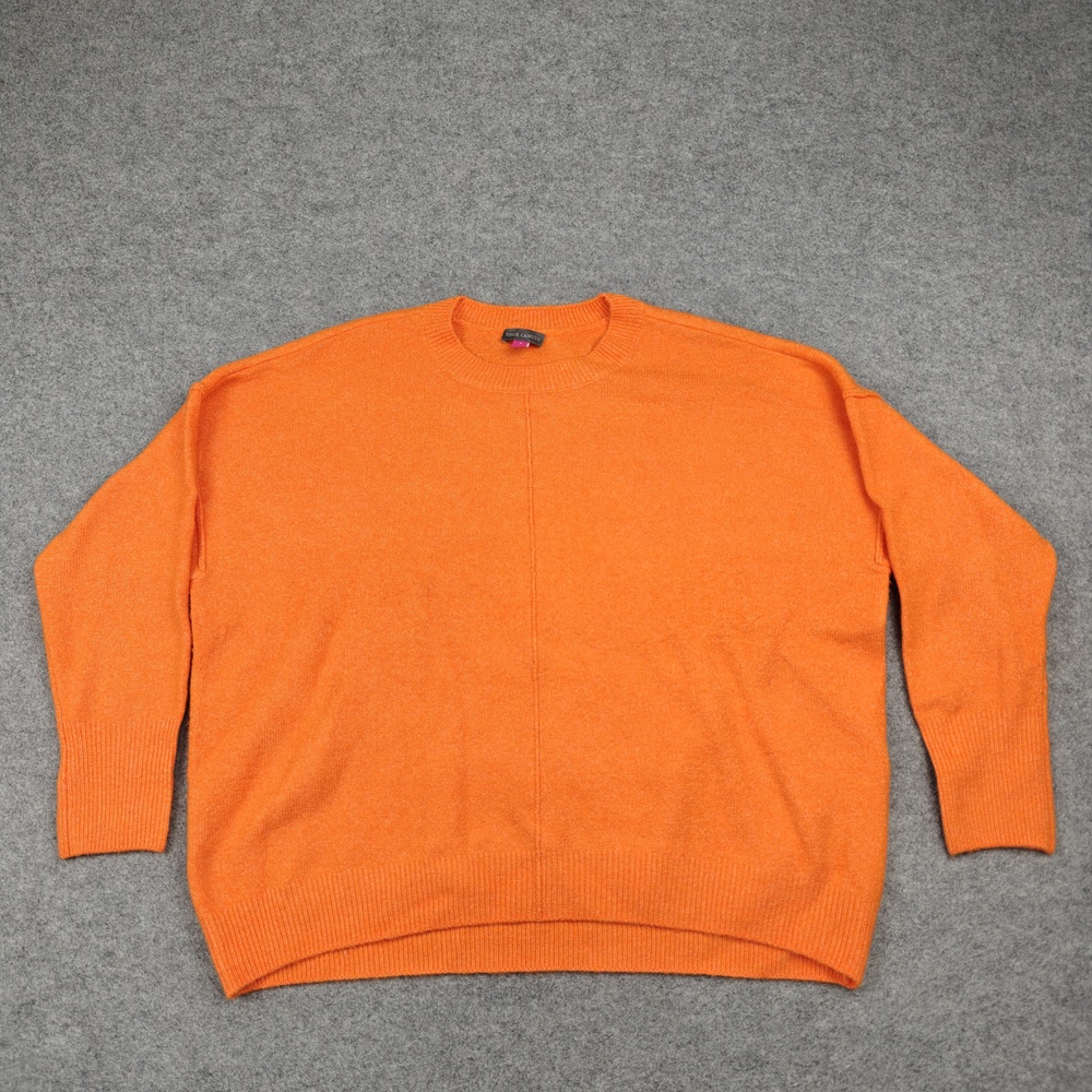 Vince Camuto Sweater Womens Large Orange Pullover Crew Neck Tight-Knit Stretch